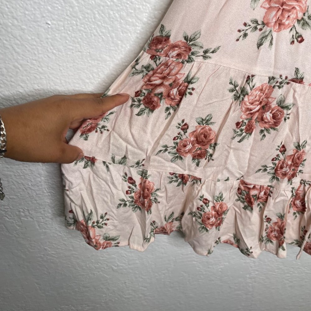 Forever 21 Womens Dress Size Large Blush Pink Floral V-Neck Short Sleeve Casual - Picture 10 of 13
